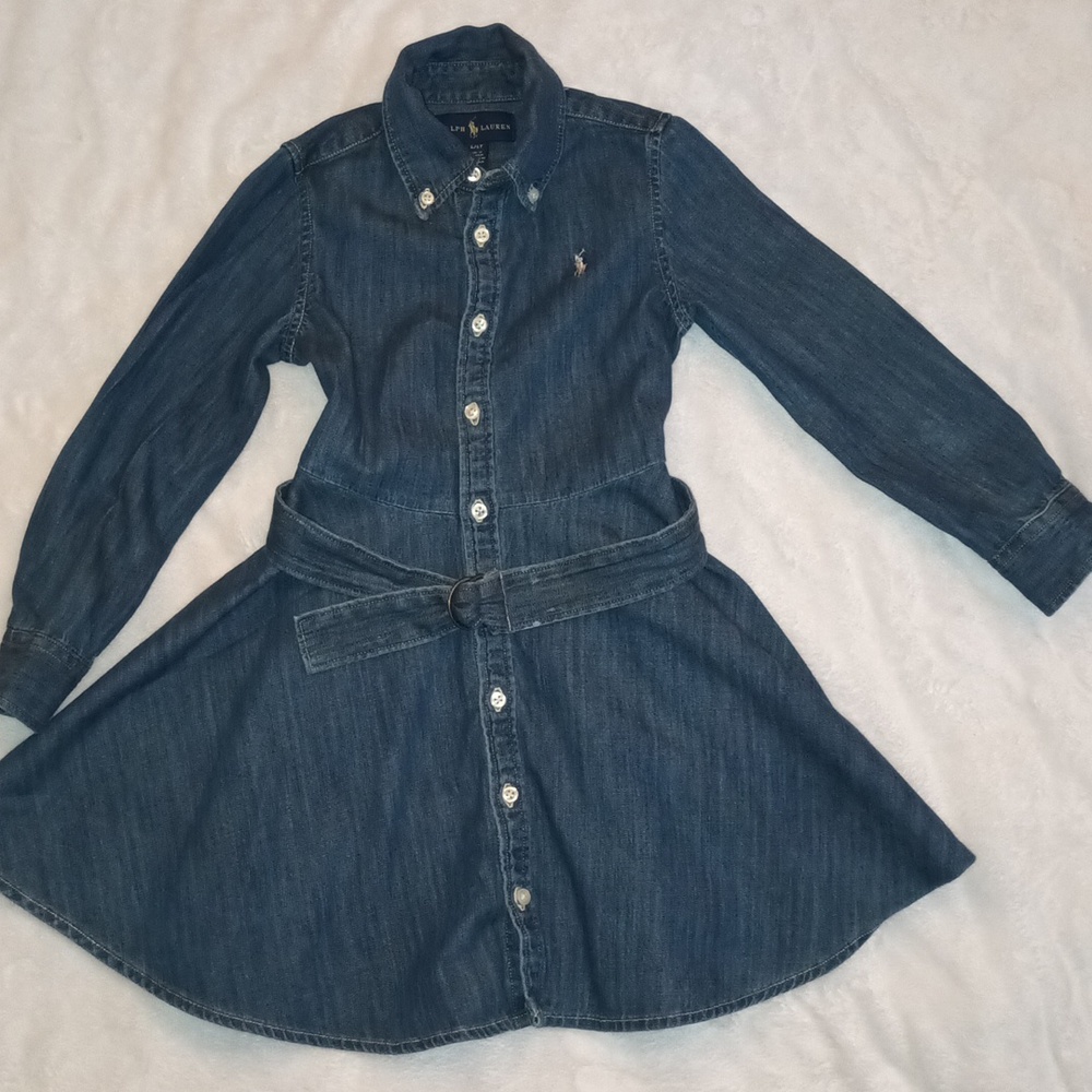 Ralph Lauren girls' long sleeve denim dress.